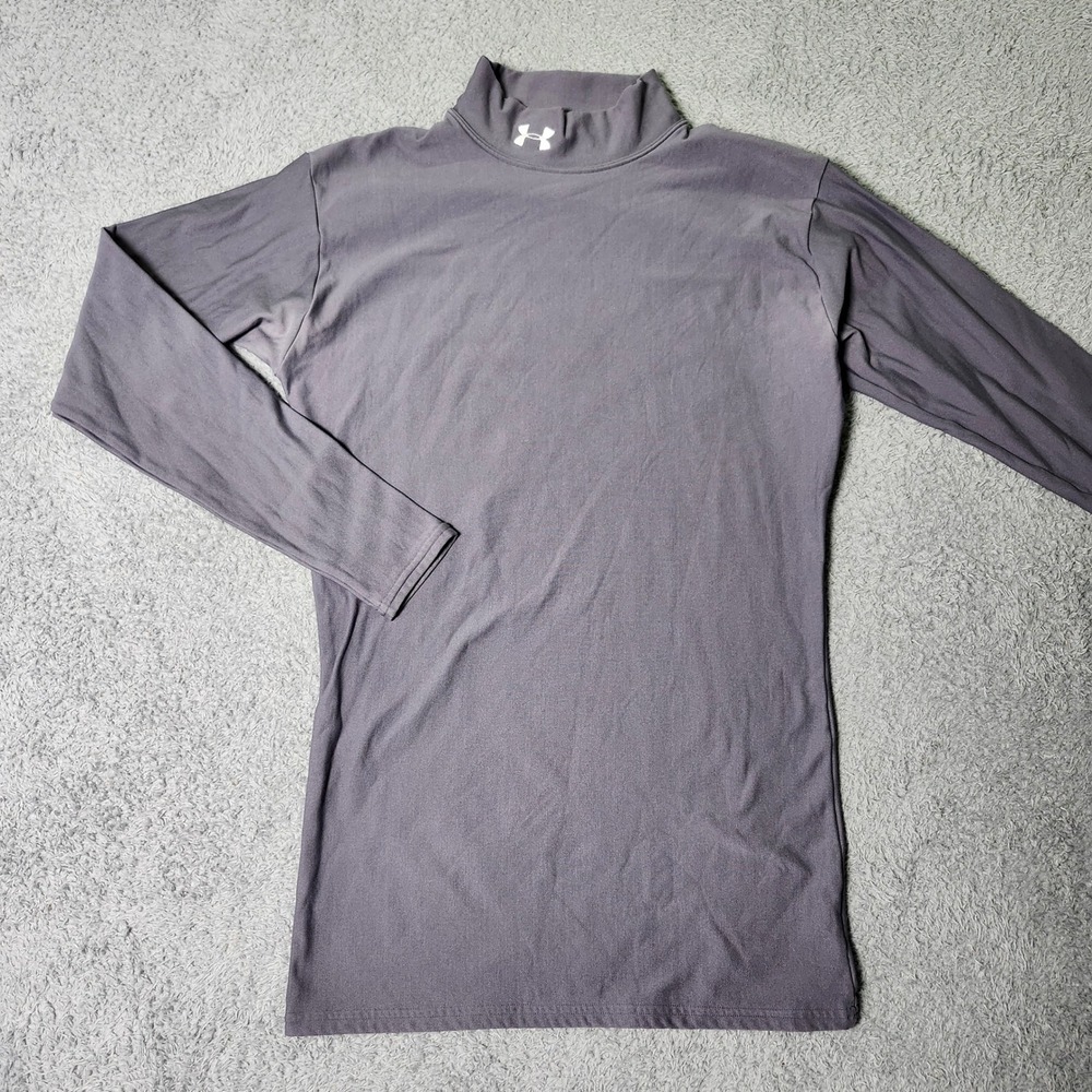 Under Armour Mens Large Mock Neck Base Layer Top Gray Long Sleeve Compression
